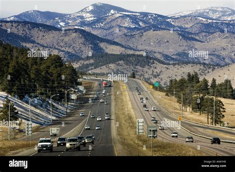 Rocky Mountains as seen from I-70 west of Denver, Colorado Stock Photo: 6280783 - Alamy