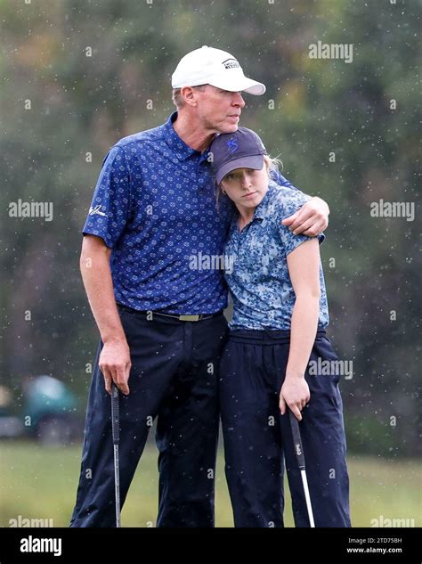 Orlando, Florida, USA. December 16, 2023: Steve Stricker gives daughter Izzy Stricker a hug on ...