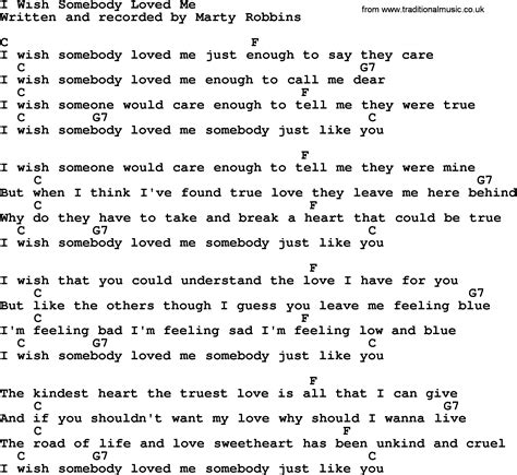 I Wish Somebody Loved Me, by Marty Robbins - lyrics and chords