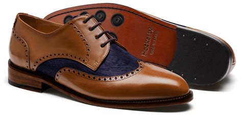 Full Brogue shoes - brown & blue leather & velvet