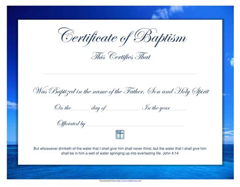 Water Baptism Certificate