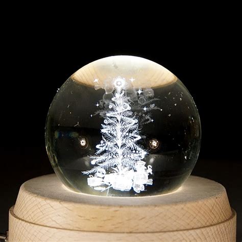 3D Word Engraving Crystal Ball Christmas Tree Pattern Electronic Swivel ...