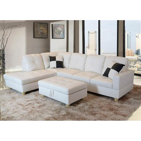 Raphael Faux Leather Left Facing Sectional Sofa With Ottoman, Multiple ...