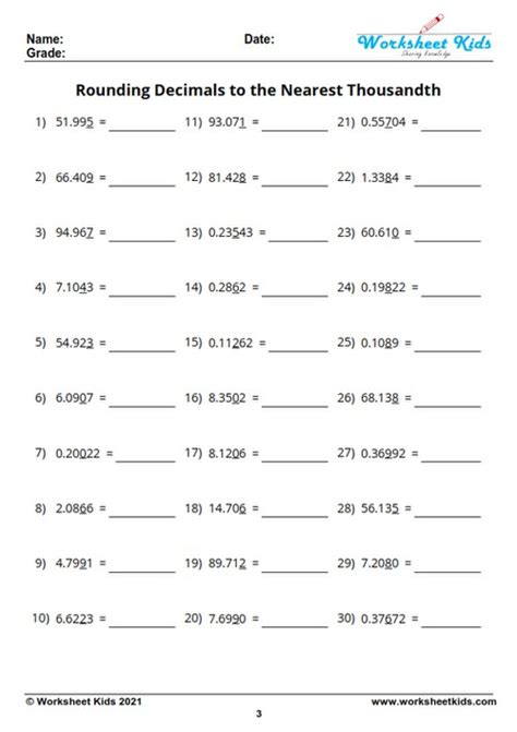 Decimal Worksheets Pdf With Answers