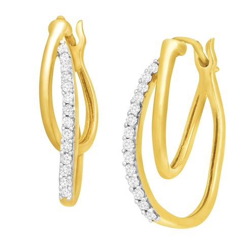 1/4 ct Diamond Double Hoop Earrings in 10K Yellow Gold - NUHBEGINC ...