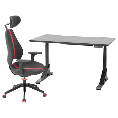 UPPSPEL / GRUPPSPEL gaming desk and chair, black/grey, 140x80 cm - IKEA