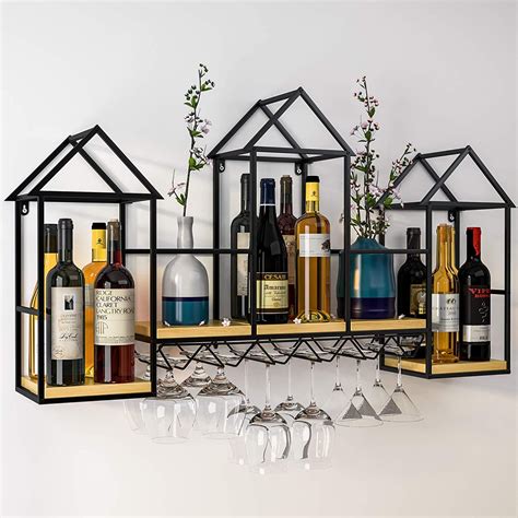 Mecor Metal Wine Rack Wall Mounted with 6 Stem Glass Holder and 3 ...