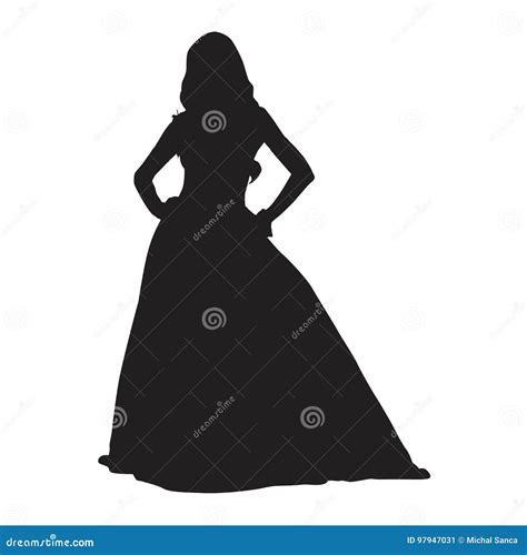 Woman Standing in Long Elegant Dress Stock Vector - Illustration of hair, lifestyle: 97947031