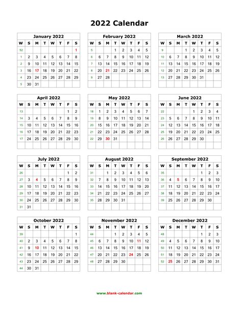 2022 Yearly Calendar Printable Portrait - Printable Form, Templates and ...