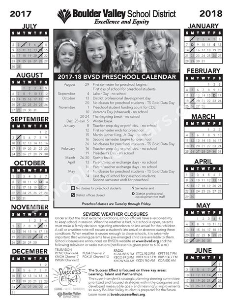 2017 - 2018 Preschool Calendar | Boulder Valley School District – Boulder, CO