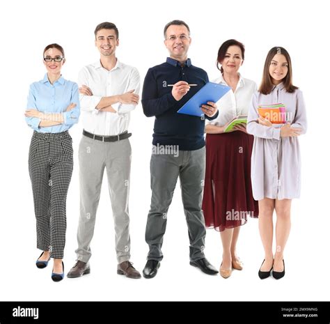 Group of different teachers on white background Stock Photo - Alamy