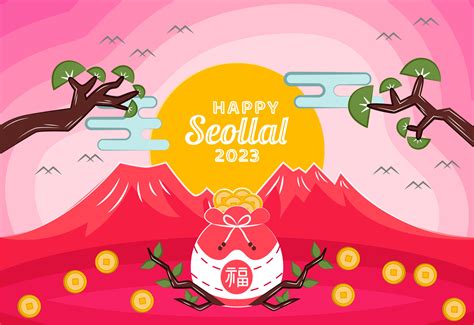 plano feliz seollal 2023 año nuevo coreano ilustración diseño de fondo ...