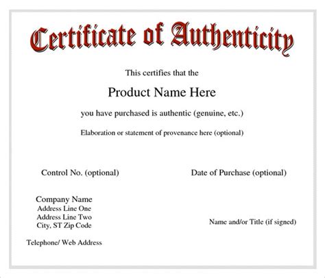 Certificate Of Authenticity Art Template