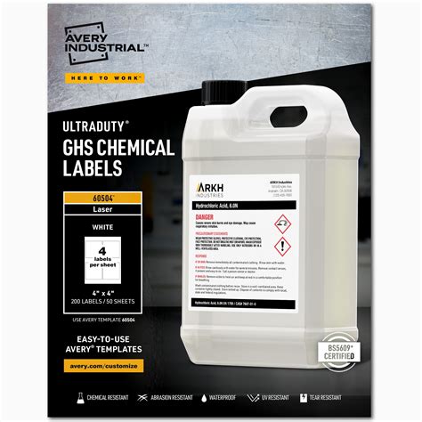 Avery UltraDuty GHS Chemical Labels for Laser Printers, Permanent Adhesive, Waterproof, UV ...