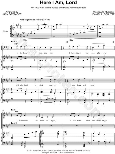 Dan Schutte "Here I Am, Lord" (arr. Jack Schrader) 2-Part Mixed Choir + Piano Choral Sheet Music ...