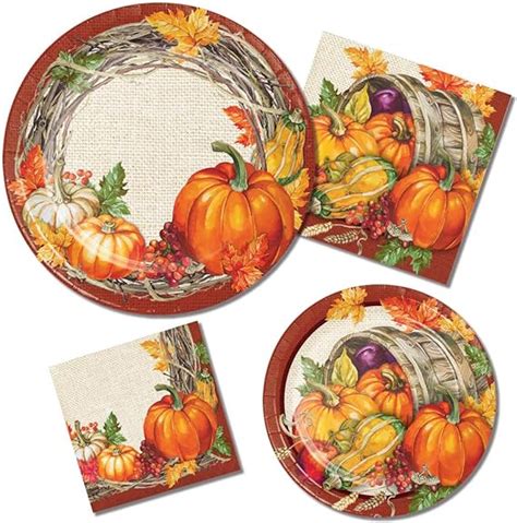 Amazon.com: Thanksgiving Paper Plates and Napkins Set - 64 Total Pieces ...