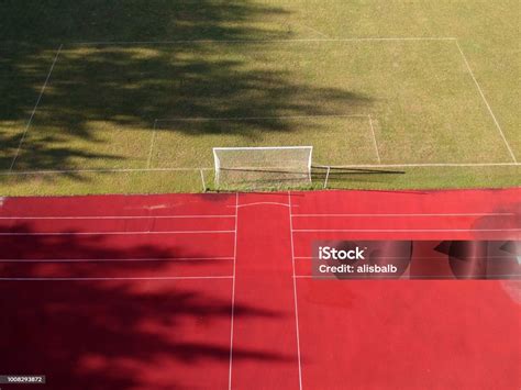 Football Field And Gate In Stadium Aerial View Stock Photo - Download ...