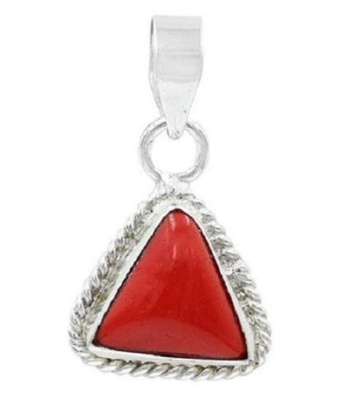 7.25 Carat Red Coral Pendant Natural Original Certified Red Munga Silver Plated Pendant Triangle ...