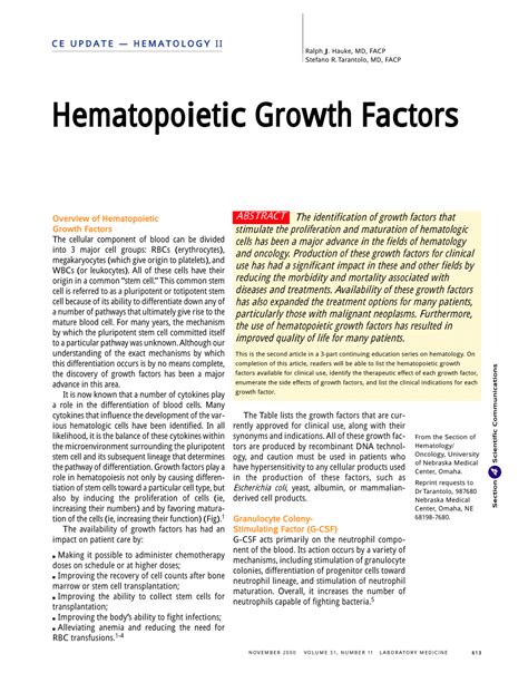 (PDF) Hematopoietic Growth Factors