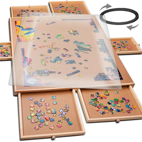 1500 Piece Rotating Wooden Jigsaw Puzzle Table - 6 Drawers, Puzzle Board with Puzzle Cover | 27 ...