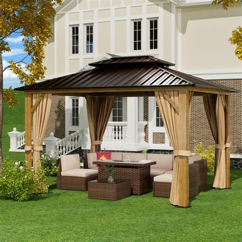 Sunmthink 10 x 12 ft Outdoor Hardtop Gazebo, Galvanized Steel Metal Double Roof Gazebo, Aluminum ...