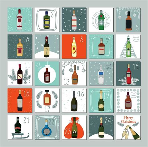 Alcohol advent calendar. Calendar with different types of alcohol for every day. Merry alcoholic ...