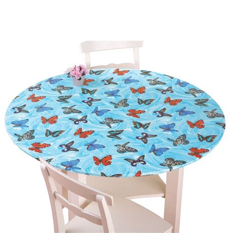 Fitted Elastic No-Slip Fit Table Cover with Soft Flannel Backing, Butterflies, Oval, Durable ...