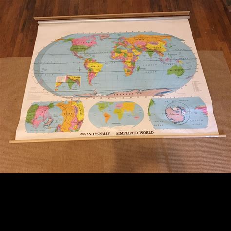 Vintage Rand McNally Classroom Pull-Down World Map - AptDeco