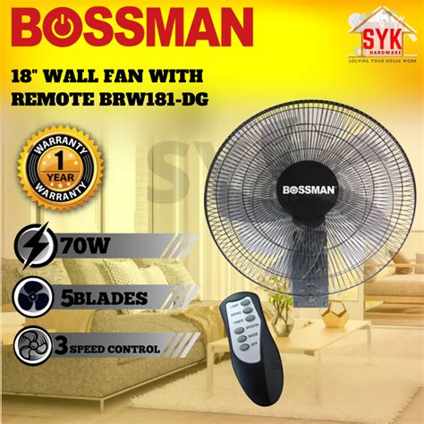 SYK Bossman BRW181-DG 18 Inch Wall Fan Electric Fan Remote Control Kipas Gantung Kipas Dinding ...