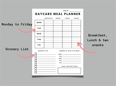 Daycare Meal Planner Daycare Menu Planner Weekly Meal Planner Meal ...