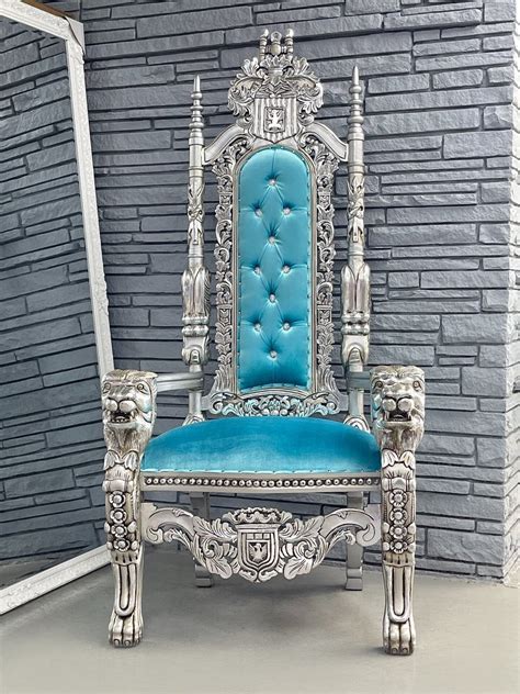 Single 70" Raja Throne Silver/Aqua – K&P Party Rental