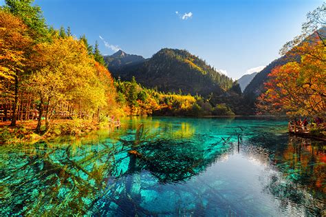 Image Jiuzhaigou park China Valley Autumn Nature mountain park