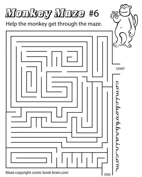 Monkey Maze Number 6 - kids maze activity page to print out