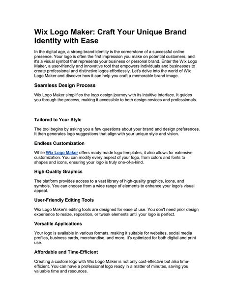 Wix Logo Maker: Craft Your Unique Brand Identity with Ease by WixUsa - Issuu