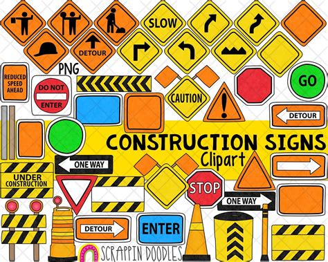construction signs clipart for commercial use, includes traffic signs and road signs with arrows