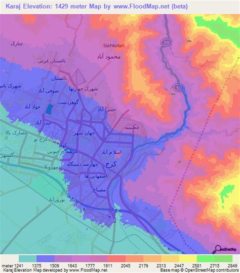 Elevation of Karaj,Iran Elevation Map, Topography, Contour