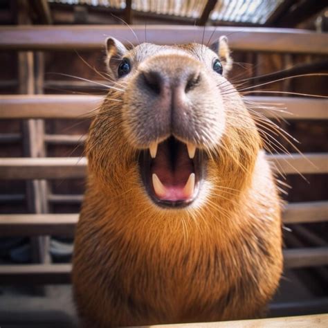 Premium AI Image | a capybara in a zoo there large front teeth and ...