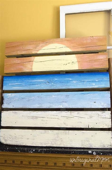 Ocean Sunset Painted Pallet Art and Summer Mantle | Painted pallet art, Pallet painting, Pallet art