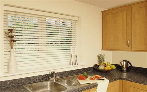 Splash Proof Faux Wooden Venetian Blind in a Kitchen