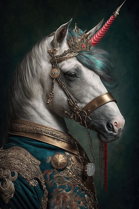 Portrait of a unicorn wearing a human army uniform Digital Art by Oliver Grasset - Pixels