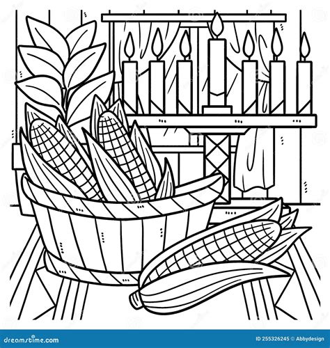 Kwanzaa Corn and Kinara Coloring Page for Kids Stock Vector - Illustration of color, toddler ...