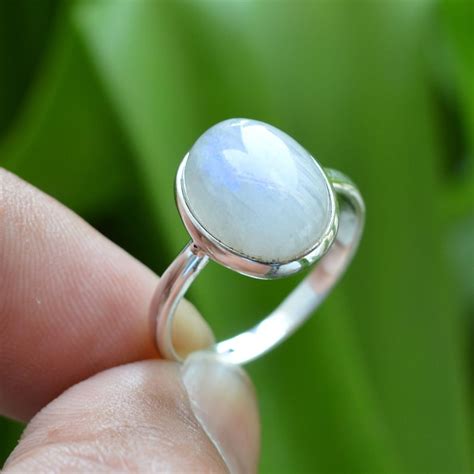 925 Sterling Silver Moonstone Ring Rainbow Moonstone 10x14 Mm - Etsy