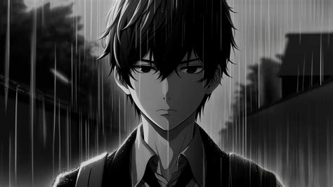 1920x1080xe6e7& Resolution HD Anime Monochrome Man in Rain 1080P Laptop Full HD Wallpaper ...