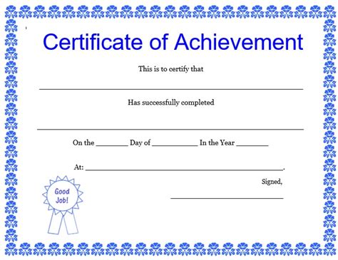 Certificates Of Achievement Free Templates