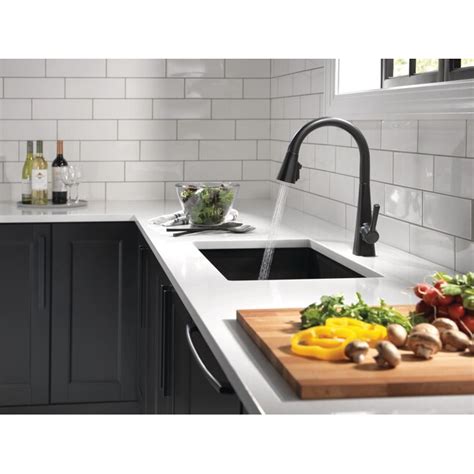 Delta Lenta Matte Black Single Handle Pull-down Kitchen Faucet with ...