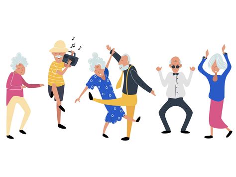 Seniors' Party | People illustration, Character design, Dancing drawings