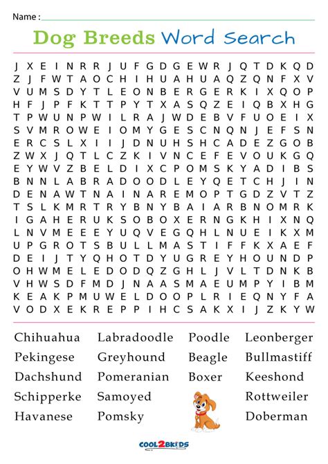 Word Search Puzzles Dog Breeds