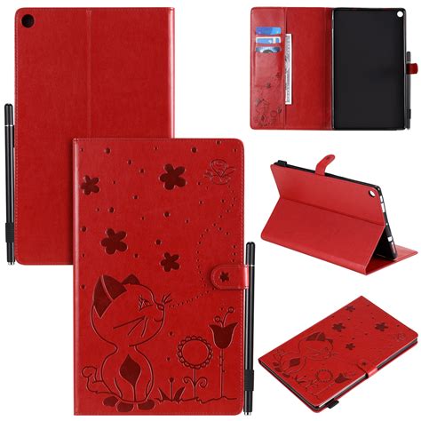 Kindle Fire HD 10 Tablet Case, Dteck Embossed Cat Pattern Premium PU Leather Case Flip Folio ...