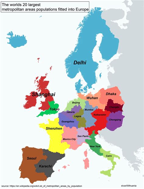 The worlds 20 largest urban populations fitted into Europe - Vivid Maps