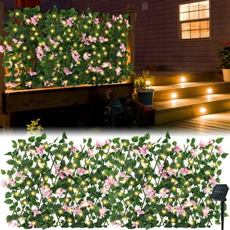 Jytue Expandable 39FT Solar Fence String Lights Stretchable Flower Privacy Fence Faux Ivy Fence ...